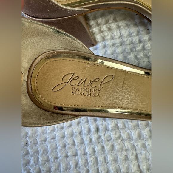 Badgley Mischka Crystal-Embellished Block Heel Sandals in Champaign - Picture 8 of 12